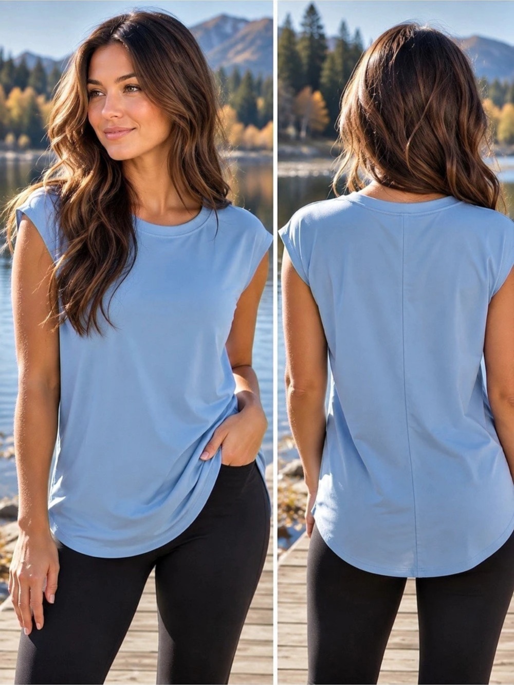 Halara | Round Neck Cap Sleeve | Small | Sterling Blue Tunic Top |  Like New